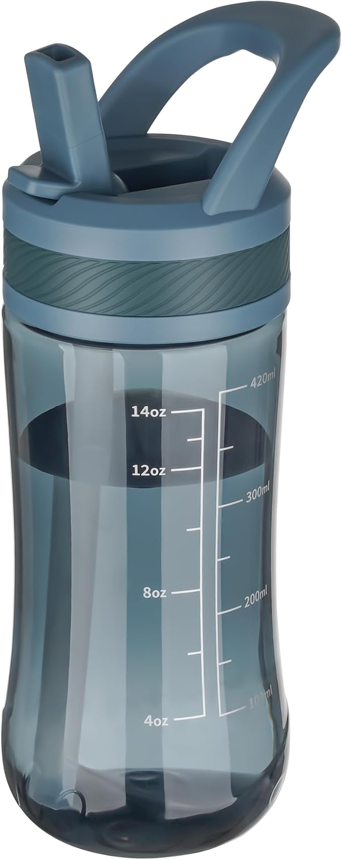14oz Clear Kids Water Bottle with Straw Lid, BPA-Free Tritan, Measurement Scale, Sturdy Handle Wide Mouth Leak-proof Reusable Plastic Bottle for Boy& Girls, Back to School(Dark blue)