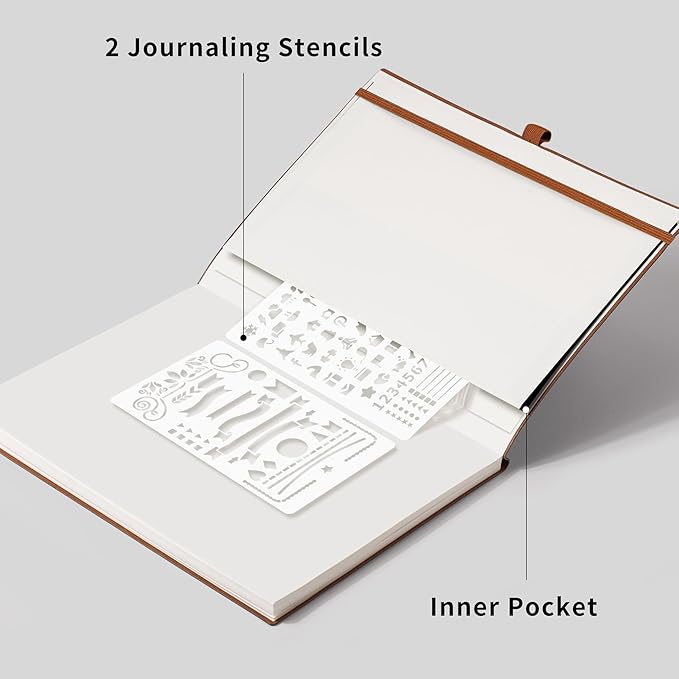 RETTACY Dotted Journal Notebook, 96 Pages, A4 Large Size (8.5'' x 11''), Leather Softcover, 100 GSM Thick Paper, for Journaling, Planning, Tracking (Brown)