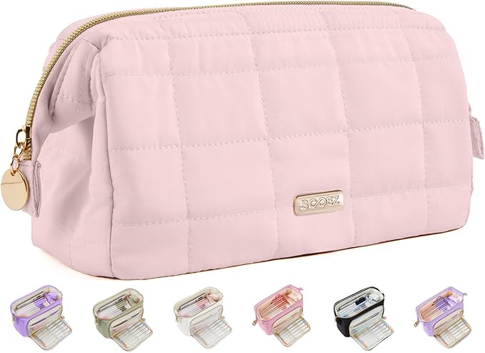 Sooez Large Pencil Case Pouch, Soft Pencil Bag with Zipper, Pen Bag Wide Opening, School Supplies Cute Pencil Case for Girls Boy Men Women, Soft Pink