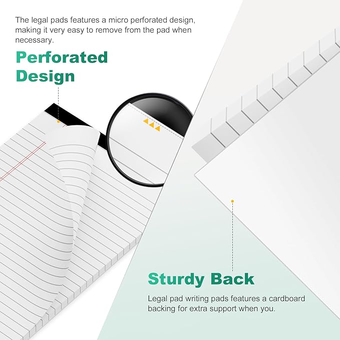 Legal Pads 5x8 Inch, 4 Pack, Narrow Ruled, 5x8 White Legal Pad, Mini Double-Sided Printing Notepad Perforated Note Pads 5x8 Lined Paper, Lined Writing Pads for Office Home School, 30 Sheet/Pad