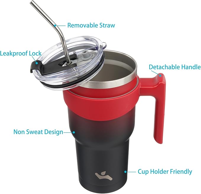 Konokyo 30 oz Tumbler with Handle and 2 Straw 2 Lid, Insulated Water Bottle Stainless Steel Vacuum Cup Reusable Travel Mug,Mystic Moon