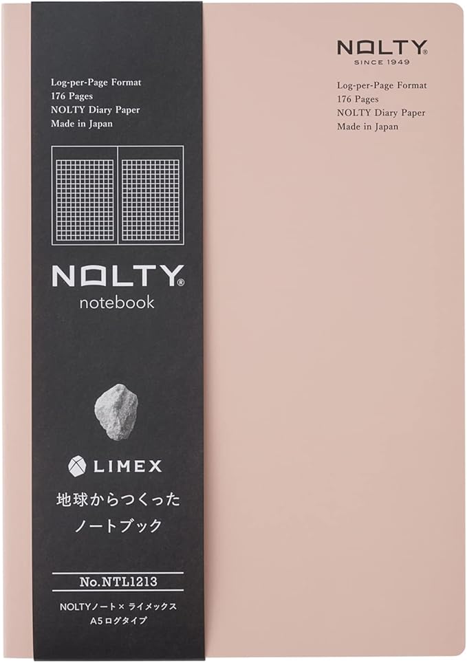 NOLTY NOTE × LIMEX, A5 Log Type Notebook, 3.5mm Grid, 176 Sheets, Sand Pink, NTL1213