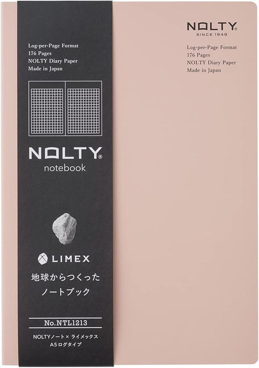 NOLTY NOTE × LIMEX, A5 Log Type Notebook, 3.5mm Grid, 176 Sheets, Sand Pink, NTL1213