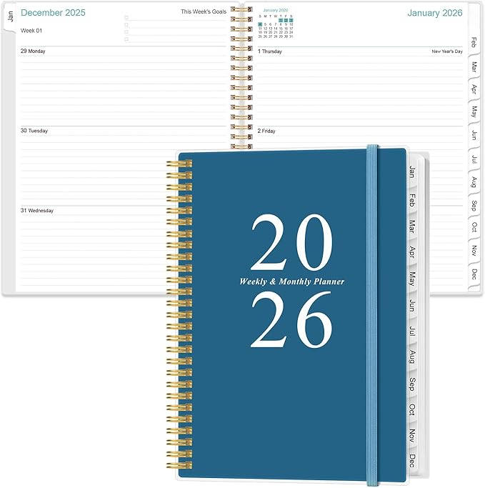 2026 Planner - Weekly & Monthly Planner Spiral Bound, Planner 2026 from January 2026 - December 2026 with Monthly Tabs, Inner Pocke, 8.5" x 11", Dark Blue