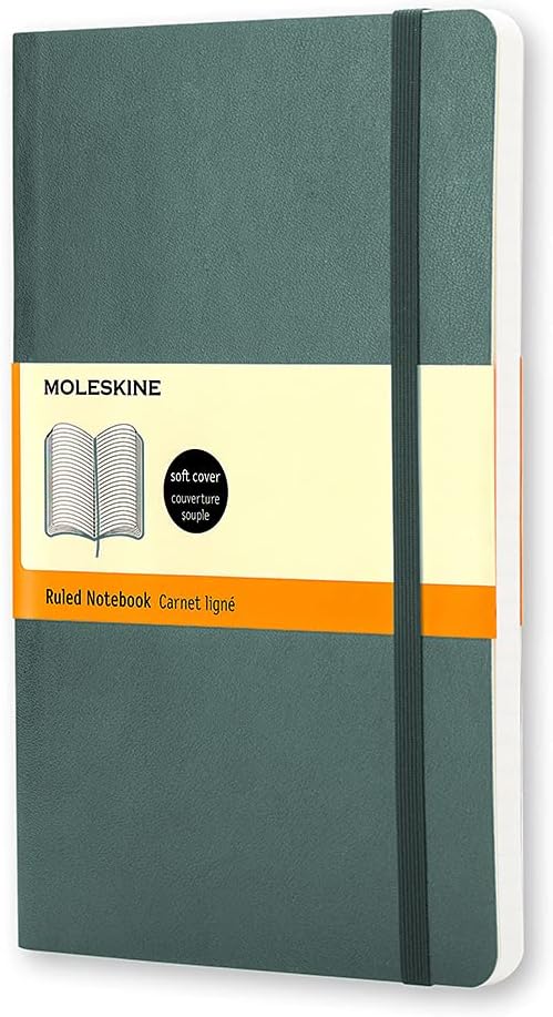Moleskine Classic Notebook, Soft Cover, Ruled/Lined, Large (5" x 8.25"), Forest Green, 192 Pages