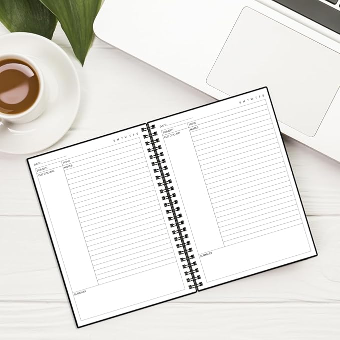 Yaridar A5 Cornell Notes Notebook - College Spiral Cornell Notebooks for Note Taking, Subject College Ruled Steno Pads for Office/School/Home, 5.8" x 8.5", Black