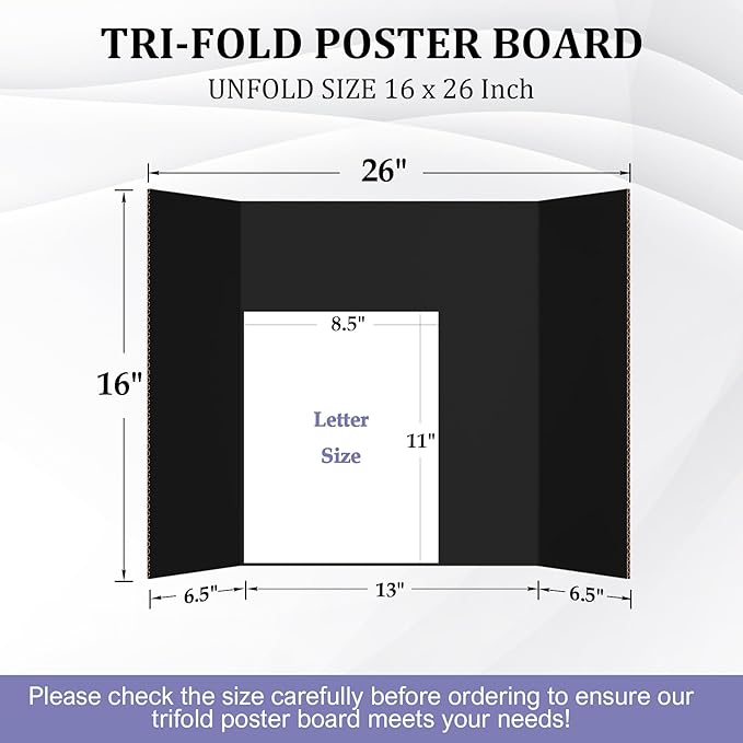 Ndsox 4 Pack 26" x 16" Black Trifold Poster Board Small Size Corrugated Cardboard Science Fair Display Boards for School Projects, Business Presentations, Event Displays, and Art Exhibitions