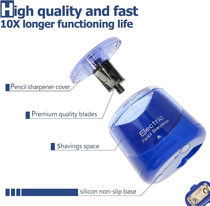 Electric Pencil Sharpener, Battery (Not lncluded) or USB Powered Small Portable for NO2 Pencils, Automatic for Home and Office (Dark Blue)