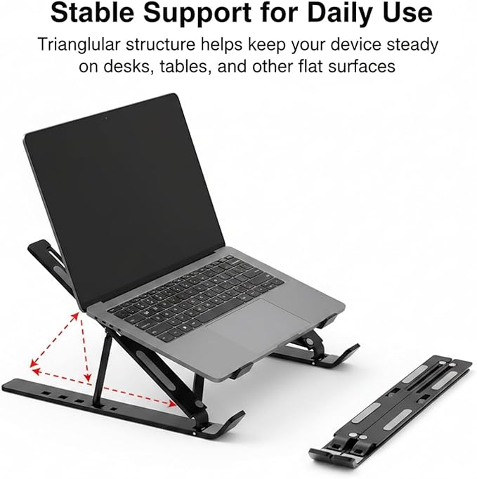 Foldable Laptop Stand, 7-Level Adjustable Aluminum Alloy Tablet Holder, Ultra-Thin Portable Notebook Riser for Desk, Office, Home, Travel (Black,Aluminum Alloy)