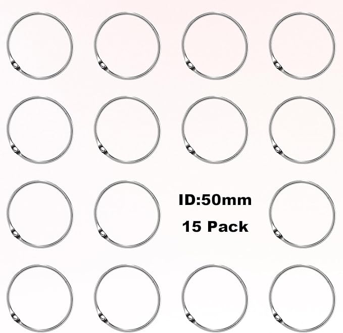 15 Pack 2 Inch Binder Rings Loose Leaf Book Paper Ring Metal Keychain Clip O Rings Large Binder Ring Key Chain Loop Index Card Rings Flash Card Hook, Silver, 50mm