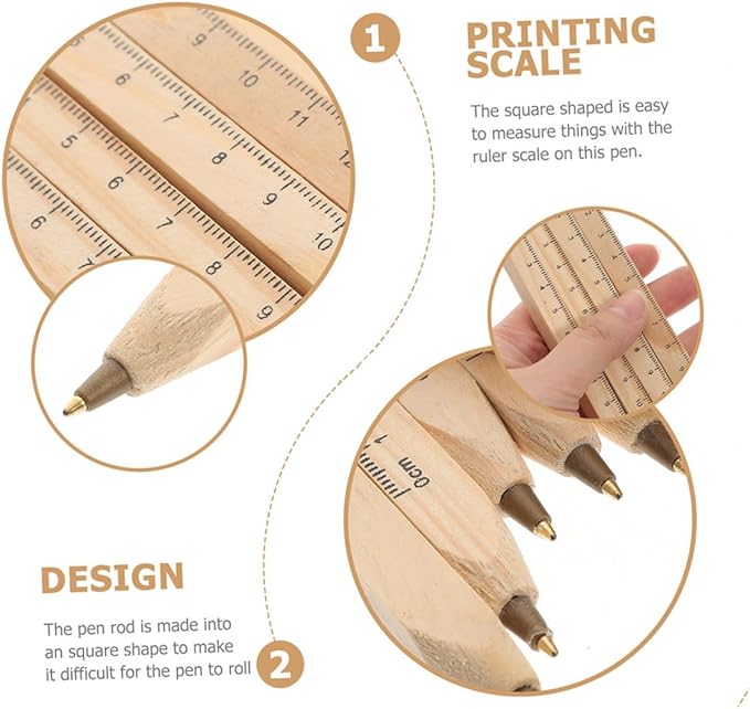 Alipis 6pcs Black Ballpoint Pens Wooden Signature Pens with Printed Ruler Eco-friendly Biodegradable for Office and School Use