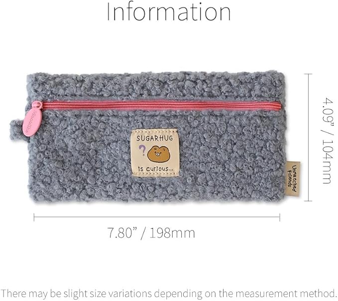 Monolike Unmatched Friends Bbogeuli Pencil Case, Blue - Slim Fuzzy Fleece Pen Pouch for Daily Use with Stain-Resistant Lining