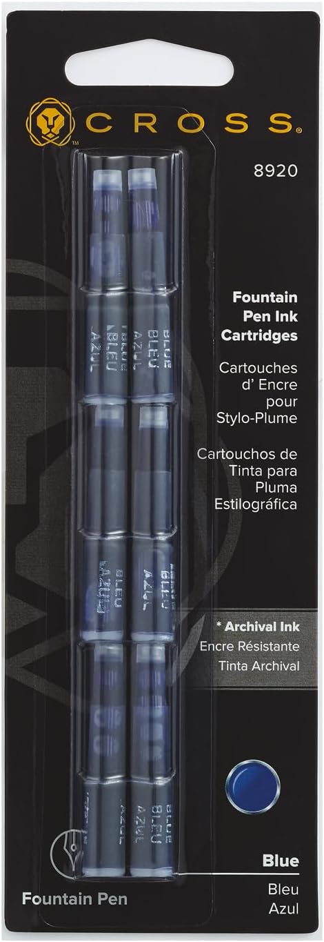 Cross Fountain Pen Ink Cartridge - Blue - 6-Pack - Writing Instrument Refill for Consistent Ink Flow - Quick Replacement - Fast-Drying & Fade-Resistant - Seamless Chemical Compatibility