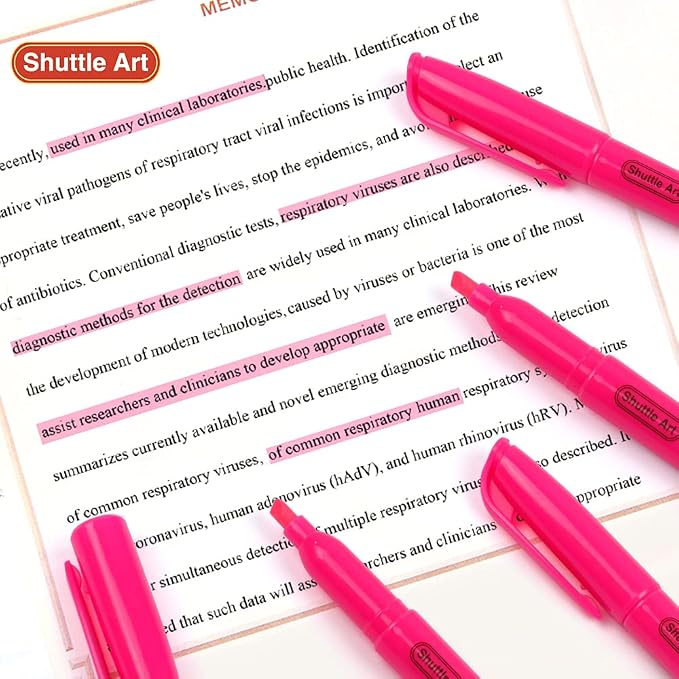 Shuttle Art Highlighters, 30 Pack Highlighters Bright Colors, Pink Colors Chisel Tip Dry-Quickly Non-Toxic Highlighter markers for Adults Students Teachers Highlighting in the Home School Office