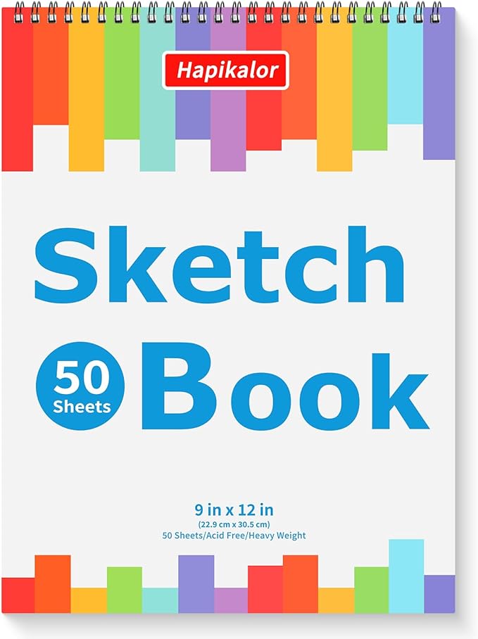 9" x 12" Sketch Book, 1-Pack 50 Sheets Spiral Bound Art Sketchbook, Acid Free Artist Drawing Paper Pad for Beginners Artists
