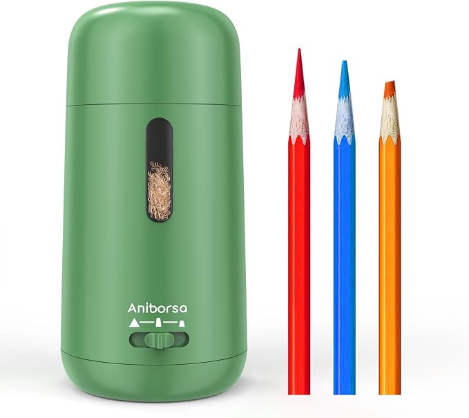 Rechargeable Electric Pencil Sharpener, Auto in & Out, Green