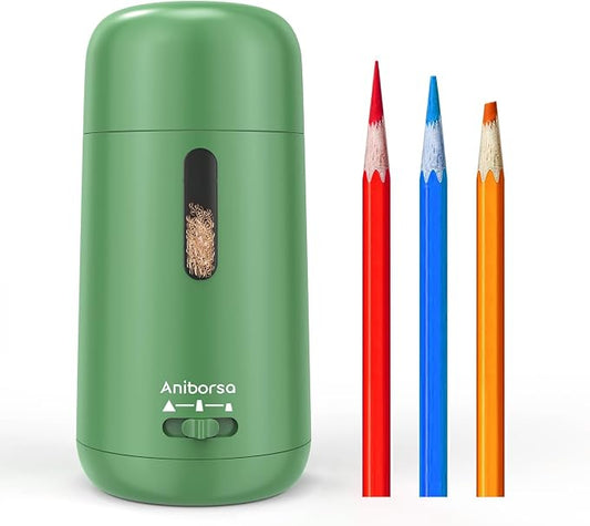 Rechargeable Electric Pencil Sharpener, Auto in & Out, Green