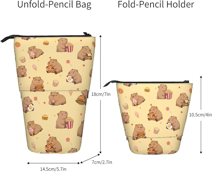 Yellow Cute Animals Kids Standing Pencil Case Girls Boys Telescopic Stationary Pouch with Zipper Large Capacity Stand up Pen Bag Portable Makeup Holder for Children School Students