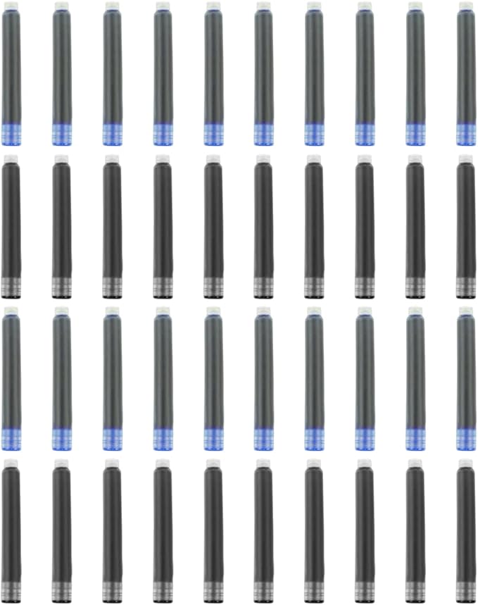 YUNCHUN 40PCS Fountain Pen Ink Refills, 2.6 mm Ink Cartridges Sets for Hongdian, Ink Pen Writing Supplies International Standard Ink Refills, Smooth Writing (Black + Blue)