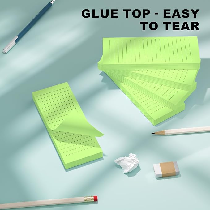 Magnetic Notepads Note Pads for Fridge with Full Magnet Back, 180 Sheets Green Lined Refrigerator Notepad, 30 Sheets Per Pad for Grocery List, Shopping List, Office, Home, To-Do Lists & Memos