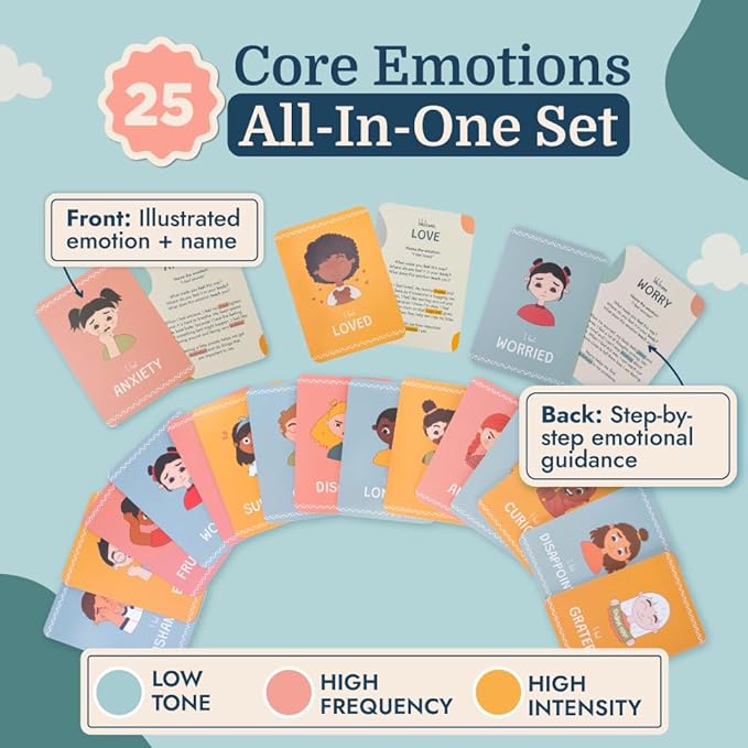 Samma Sati Emotion Flashcards – 25 Emotion Cards for Toddlers - Help Toddlers Identify Emotions – Emotion Cards for Kids – Fun Illustrations Mixed Emotions Card Deck & Feelings Card - 2-8 Years