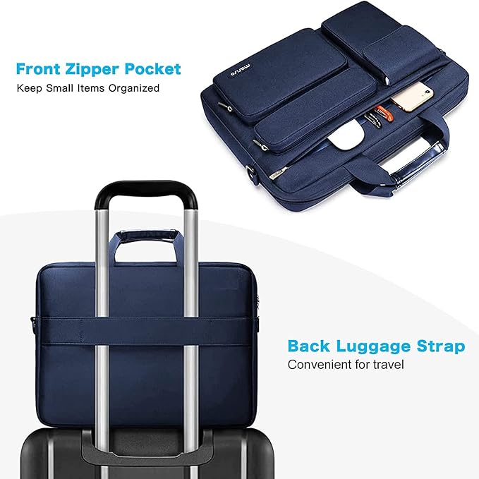 MOSISO Laptop Shoulder Bag 14 inch, 14 inch Computer Bag Compatible with HP Lenovo Dell ASUS Acer, HP Stream, Dell Latitude with 2 Raised&1 Flapover&1 Horizontal Pocket&Handle&Belt, Navy Blue