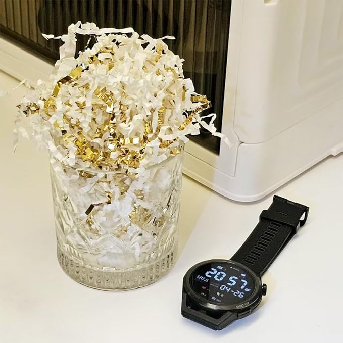 GoooodGift - 3 oz - Gold & White - Crinkle Cut Paper Shred Filler great for Gift Wrapping, Birthdays, Basket Filling