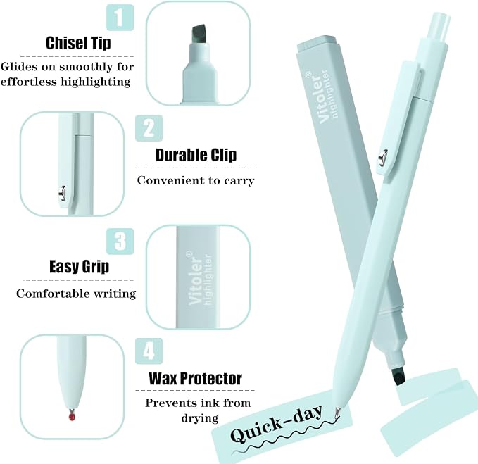 Vitoler Bible Highlighters and Pens, 6 Black Pens & 6 Highlighters | for Study, Journaling and Office Best Gifts for Teacher Nurse Mothers Day
