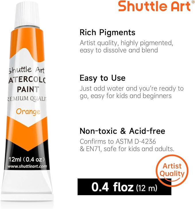 Shuttle Art Watercolor Paint Set, 15 Colors Watercolor Paint in Tubes (12ml Each) with 3 Brushes, Rich Pigments, Easy to Blend, Perfect for Kids, Artists, Beginners, Students (Pack of 2)