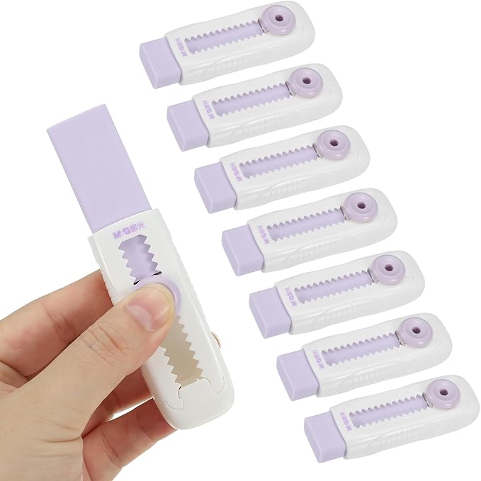 M&G 8 Pack Erasers, Purple Sliding Retractable Eraser Push Pull Cute Pencil Erasers Soft Large Easy to Clean with Plastic Sleeve for Sketching Drawing Artists Teacher Pencils, Purple