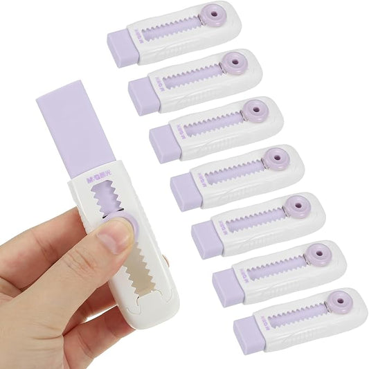 M&G 8 Pack Erasers, Purple Sliding Retractable Eraser Push Pull Cute Pencil Erasers Soft Large Easy to Clean with Plastic Sleeve for Sketching Drawing Artists Teacher Pencils, Purple