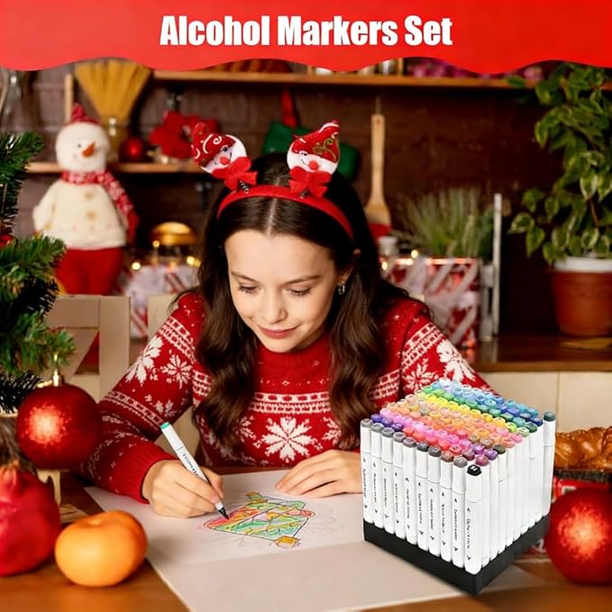 Taotree Alcohol Markers Set 120 Colors with Case & Holders, Dual Tips Art Coloring Markers Pens, Chisel & Fine Sketch Pens Art Supplies for Artist Adult Coloring Books Drawing, Painting, Sketching
