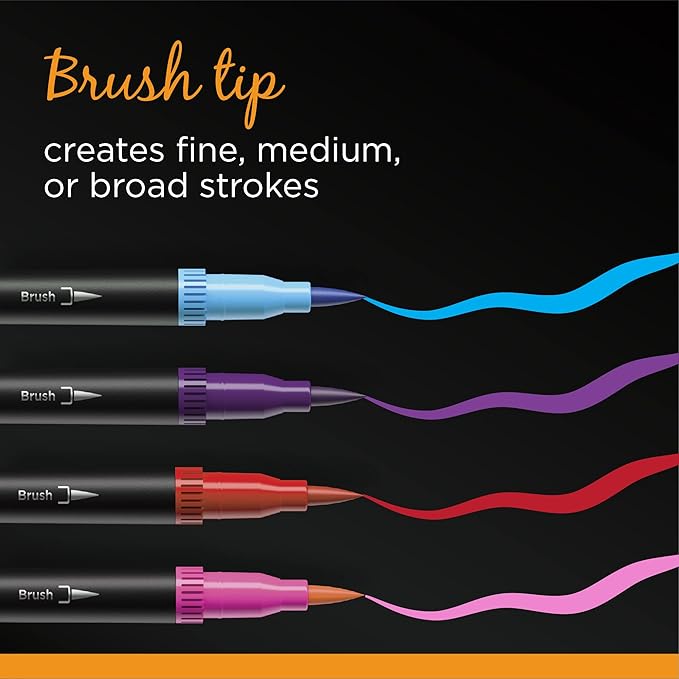 BIC Intensity 2 in 1 Dual Tip Fineliner Pens, Fine Tip (0.7mm) and Flexible Brush (3.7mm), Assorted Colors, 12-Count Pack