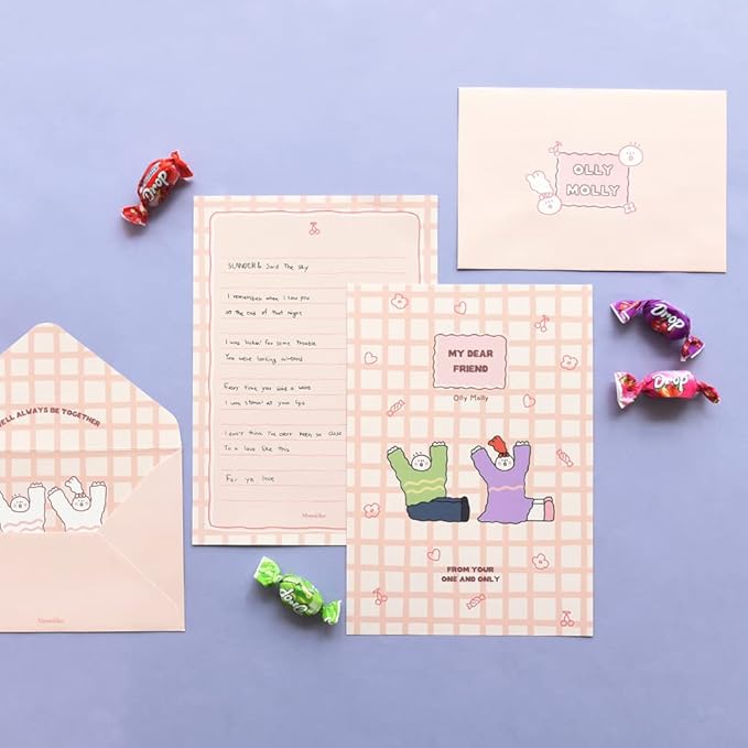 Monolike Olly Molly Letter Paper and Envelopes Set - 8Type, 32 Letter Paper + 16 Envelopes