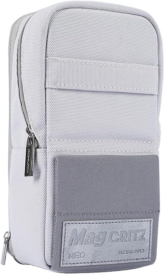 KOKUYO Pencil Case Pouch, Standing Pen Pouch Bag, Foldable Magnetic Stand up Phone Pencil Holder Organizer, Large Capacity Portable Pencil Box for School Office Supplies. (Mag Critz Neo - Grey)