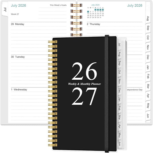 2026-2027 Pocket Planner/Calendar - 2026-2027 Planner from July 2026 - June 2026, Planner 26-27 with 12 Tabs, Twin-Wire Binding, Inner Pocket, 3.75" x 6.75, Black