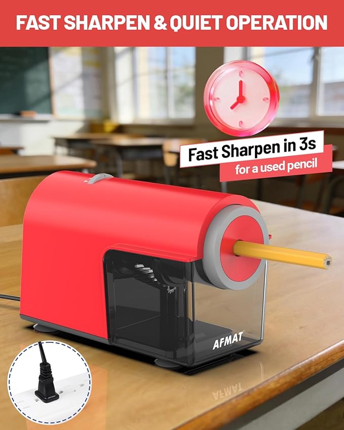 AFMAT Electric Pencil Sharpener, Fully Automatic Pencil Sharpener for 6.5-10.5mm No.2/Jumbo/Colored Pencils, Auto in & Out, 5 Sharpness Modes, 10000+ Sharpenings for Classroom Home Office, PSC5(120V)