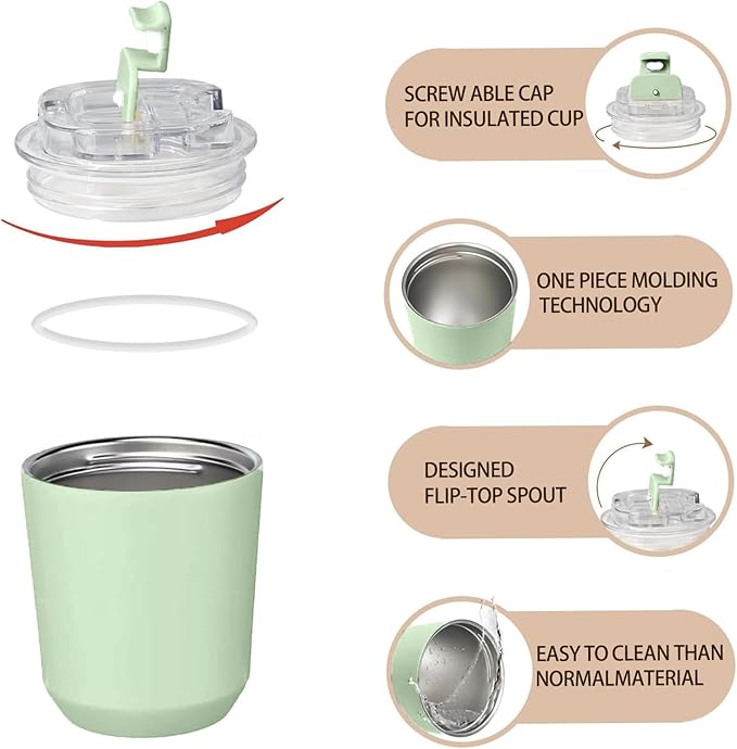 DEQIANG Travel Coffee Cup, Coffee Cup Travel with Lid, Insulated Coffee Mug for Hot & Cold Beverages, Great Gift Choice for Coffee Lovers, Office Workers, Hikers & Commuters (Green, 8.5 oz)