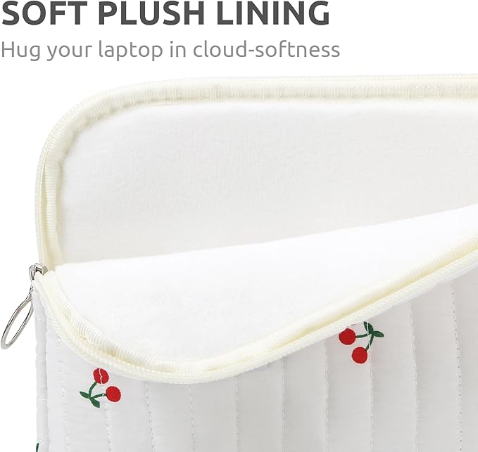 Puffy Laptop Sleeve 13-15.6 Inch Cute Quilted Laptop Protective Case Padded Floral Computer Sleeve for MacBook (B-Cherry, 13 Inch)