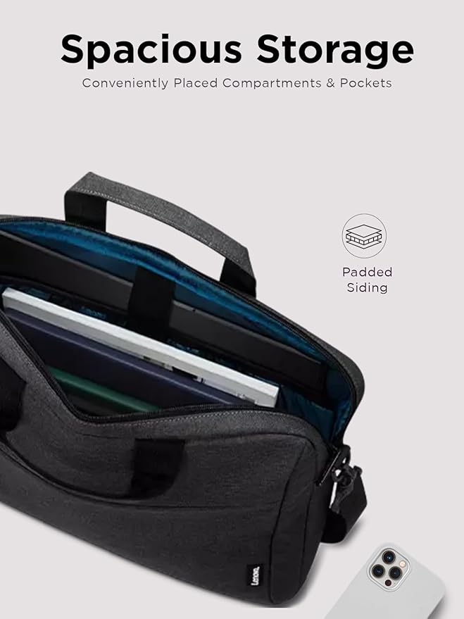 Lenovo Laptop Bag T210, Messenger Shoulder Bag for Laptop or Tablet, Sleek, Durable & Water-Repellent Fabric