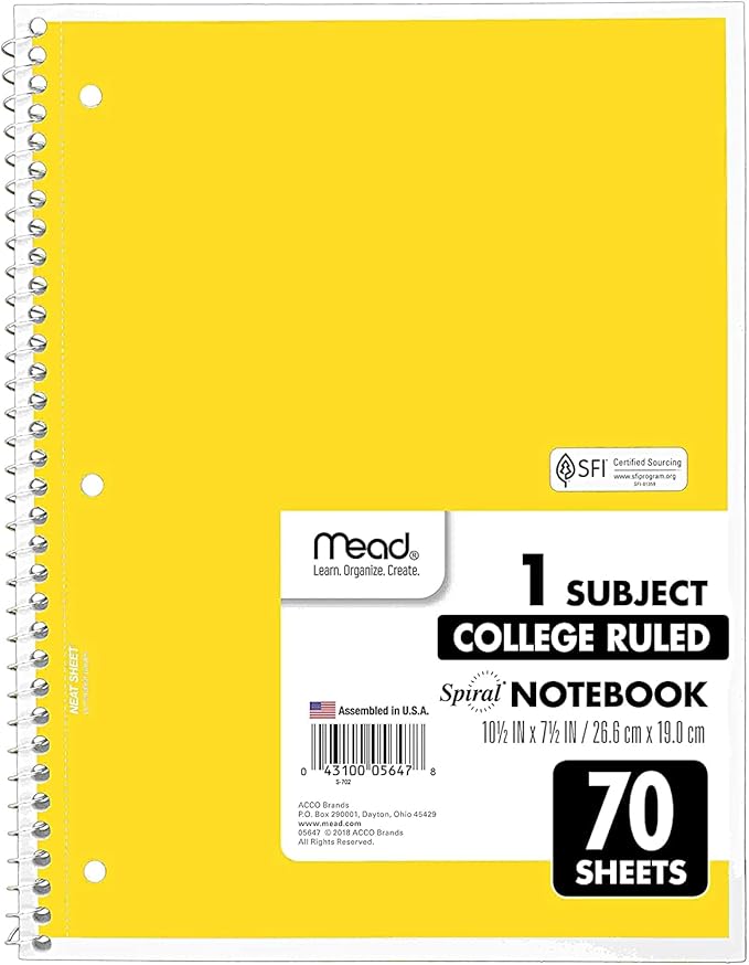 Mead Spiral Notebook, 12 Pack of 1-Subject College Ruled Spiral Bound Notebooks, Pastel Color Cute School Notebooks, 70 Pages