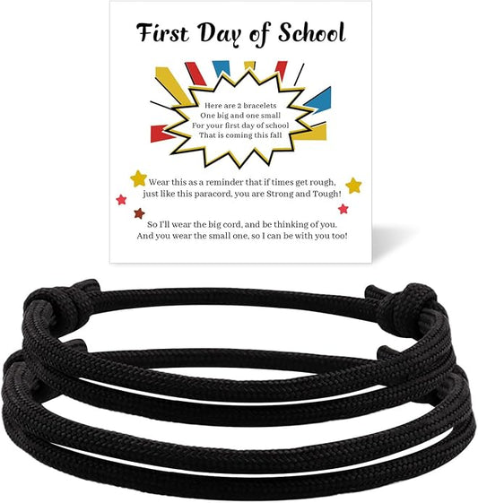 Back to School Gifts Mommy and Me Bracelets Kindergarten School Supplies | Back to school bracelet set of 2, paracord with sliding knot, includes keepsake card and jewelry box