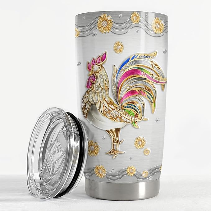 SANDJEST Chicken Tumbler 20oz Jewelry Drawings Stainless Steel Insulated Tumblers Chicken Gifts for Women Girls Coffee Travel Mug Cup Gift for Birthday Christmas