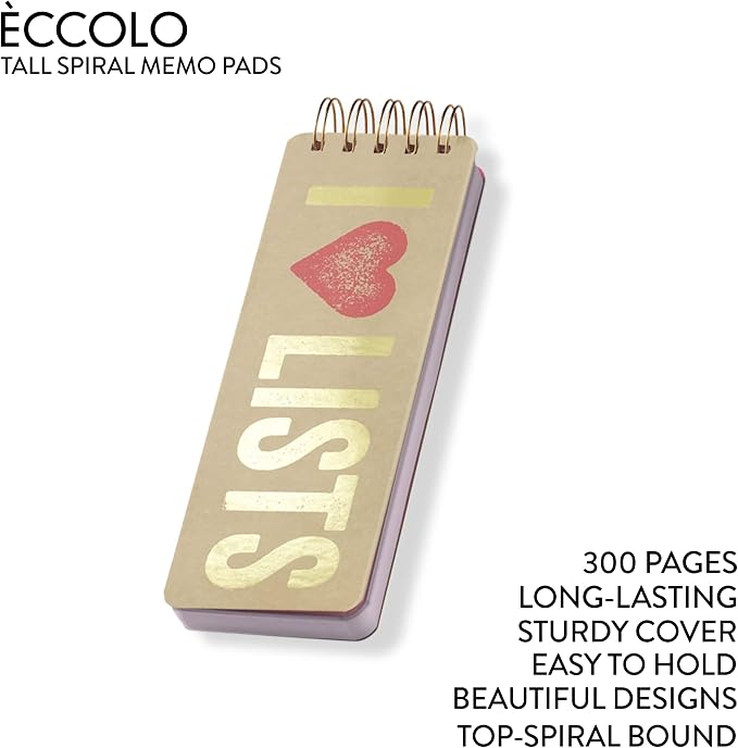 Eccolo Tall Spiral Memo Pad 300 Pages 150 Sheets List Notepad for Office