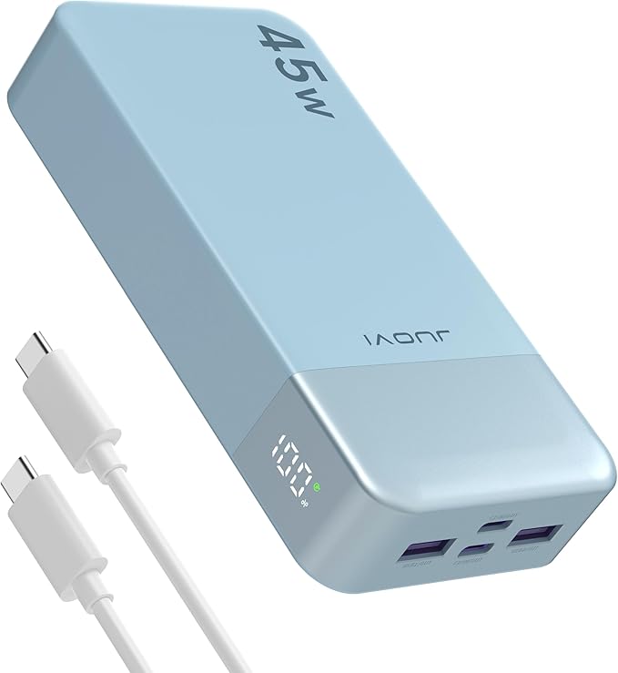 JUOVI Power Bank 45W 20000mAh Portable Charger USB C, PD QC Fast Charging 4-Port(2C+2A) External Battery Pack with LED Display, for iPhone 15 16 MacBook ipad