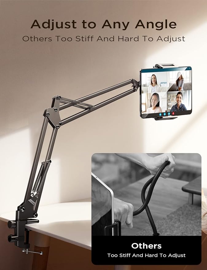 LISEN Tablet Stand iPad Stand for Desk Mount [Ultra Sturdy 2 Clamps] Kindle iPad Holder for Bed Gooseneck Phone Tablet Holder Mount fits iPhone Kindle 4-13" Device (White)