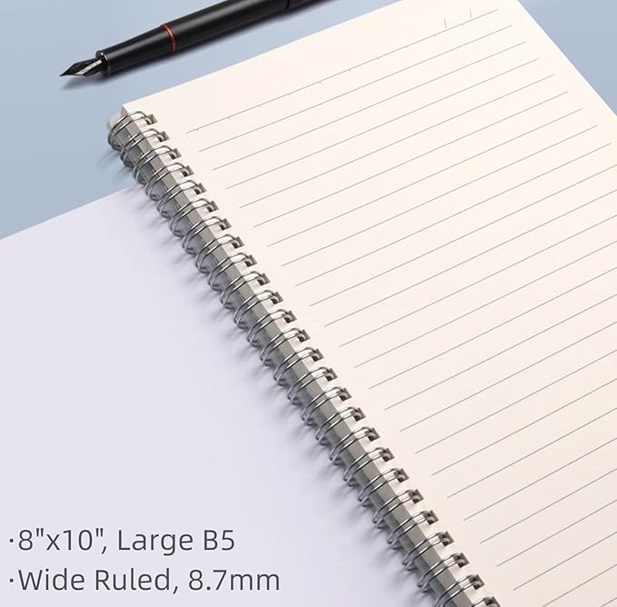 Spiral Notebook, Wide Ruled Notebook Journal, 4 Pack B5 Lined Notebooks for Work, School, Notes Taking , 8" x 10" Large Subject Notebook, 560 Thick Paper, 24pcs Index Tabs, Assorted Pastel Notebook