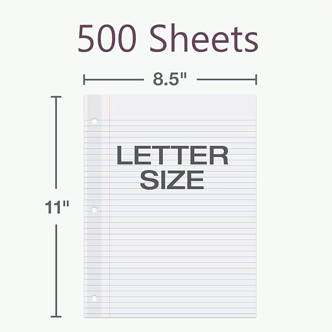 Oxford Reinforced Filler Paper, 8.5 x 11 Inch, College Rule, 3 Hole Punched, Lined Loose Leaf Paper for Ring Binders, 500 Sheets, White (1002097)