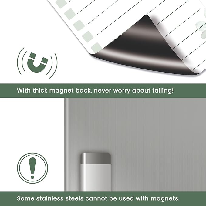 ALEZEL Dry Erase List Board for Fridge Magnetic, Refrigerator to Do List White Board Set - 4 Pcs Greenery Dry Erase Grocery List Whiteboards, 4 Markers + Eraser