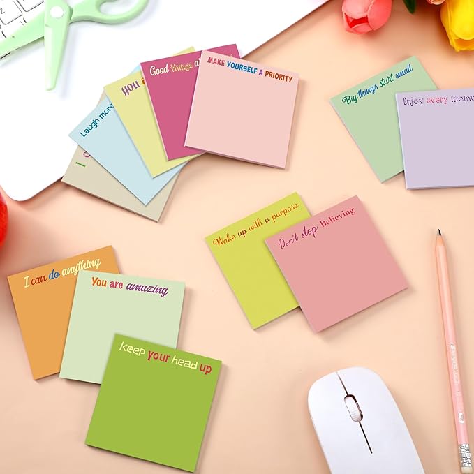 Yinder 24 Pcs Inspirational Sticky Notes Cute Motivational Sticky Notes Pad End of Year Employee Appreciation Gifts Bulk for Teacher Nurse Coworkers Office Supplies 3 x 3'' (Inspire,Macaron Colors)